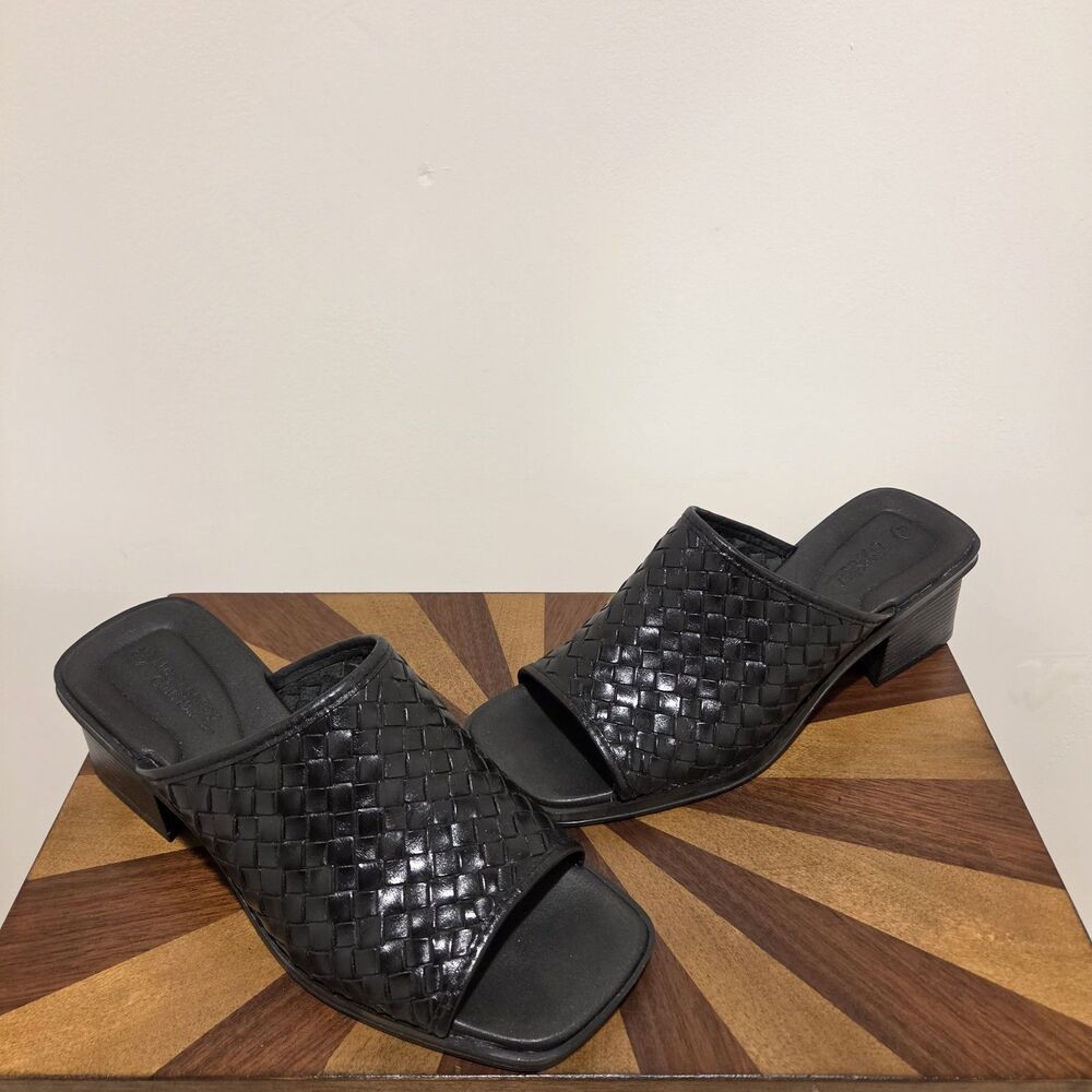 Vintage Y2K Montego Bay Heels Sandals 8.5 Womens Black Leather Woven Block Heel